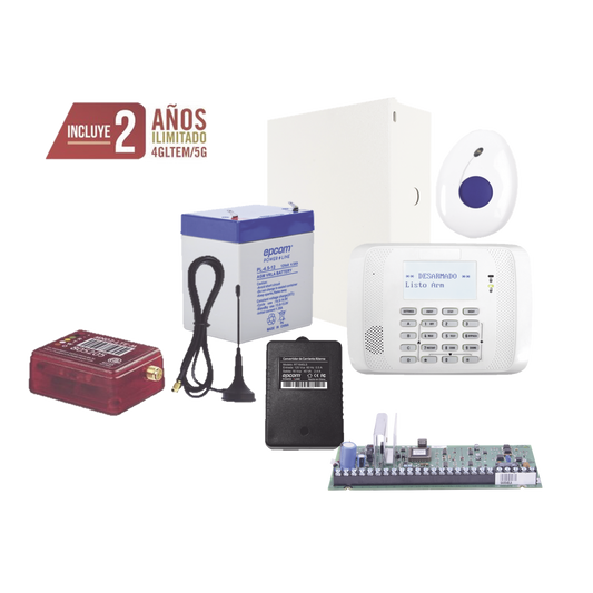 Kit de Alarma VISTA48 con Comunicador, Botón de Pánico y Detección de Caídas Inalámbrico, Gabinete, Transformador y Batería