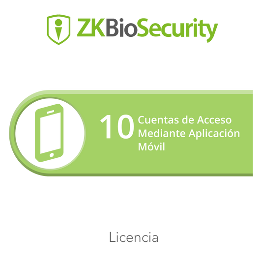 Licencia para ZKBiosecurity para 10 cuentas de acceso mediante aplicación móvil