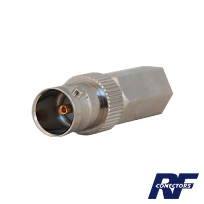 Conector BNC Hembra en 75 Ohm, Tipo Roscable para cable Coaxial RG-59/U, Níquel/ Plata/ Delrin.